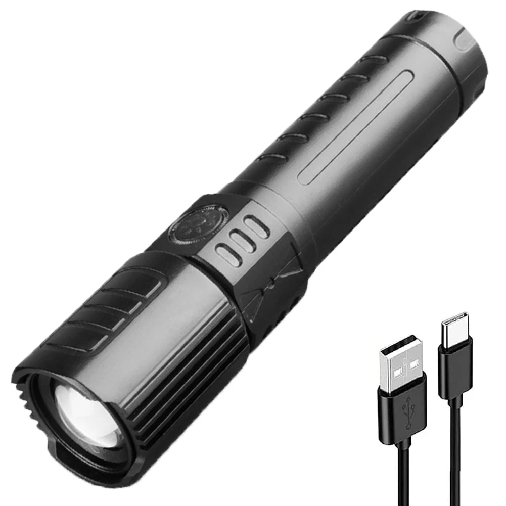 Светодиодный ручной фонарь типа C с зарядкой через USB телескопический