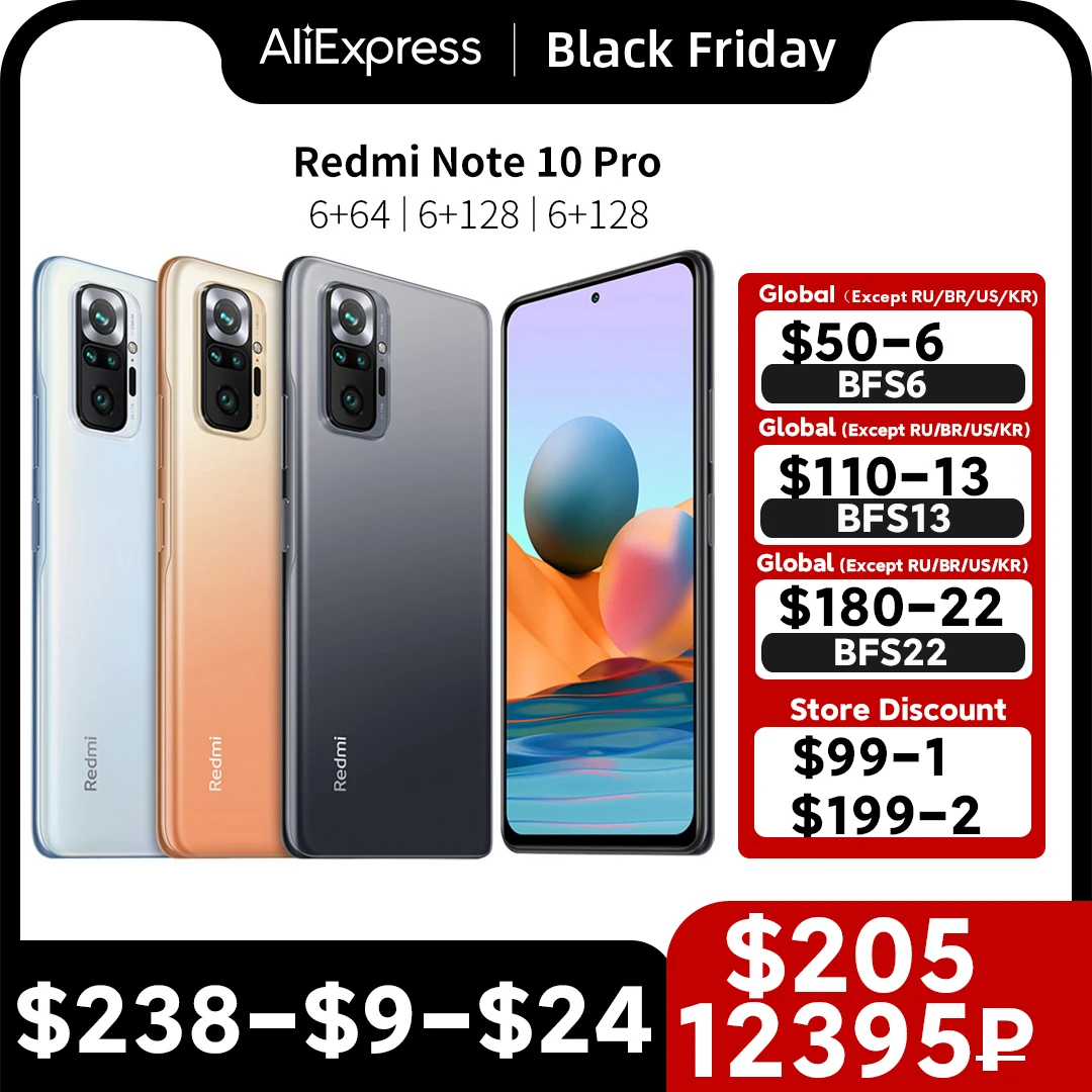 Redmi Note 10 Pro Global Version 6+64/128 8+128 Xiaomi Smartphone 108MP Camera Snapdragon 732G 120Hz AMOLED Display NFC