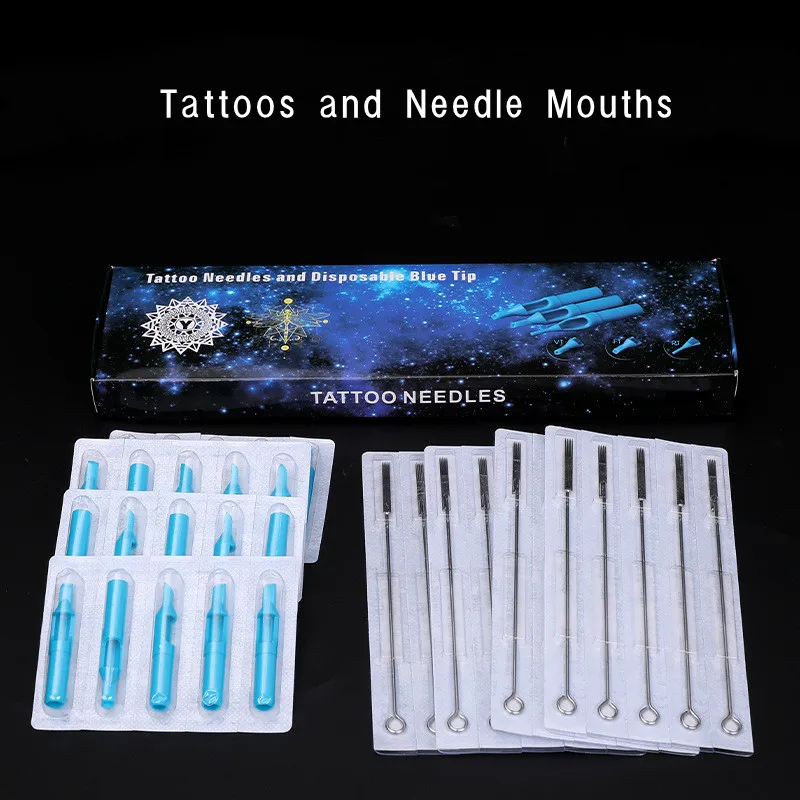 

20PCS Tattoo Mixing Needle + Blue Needle Mouth Set Hybrid Tattoo Needle Set Permanent Makeup Cartridge Needles For RL/RM/M1