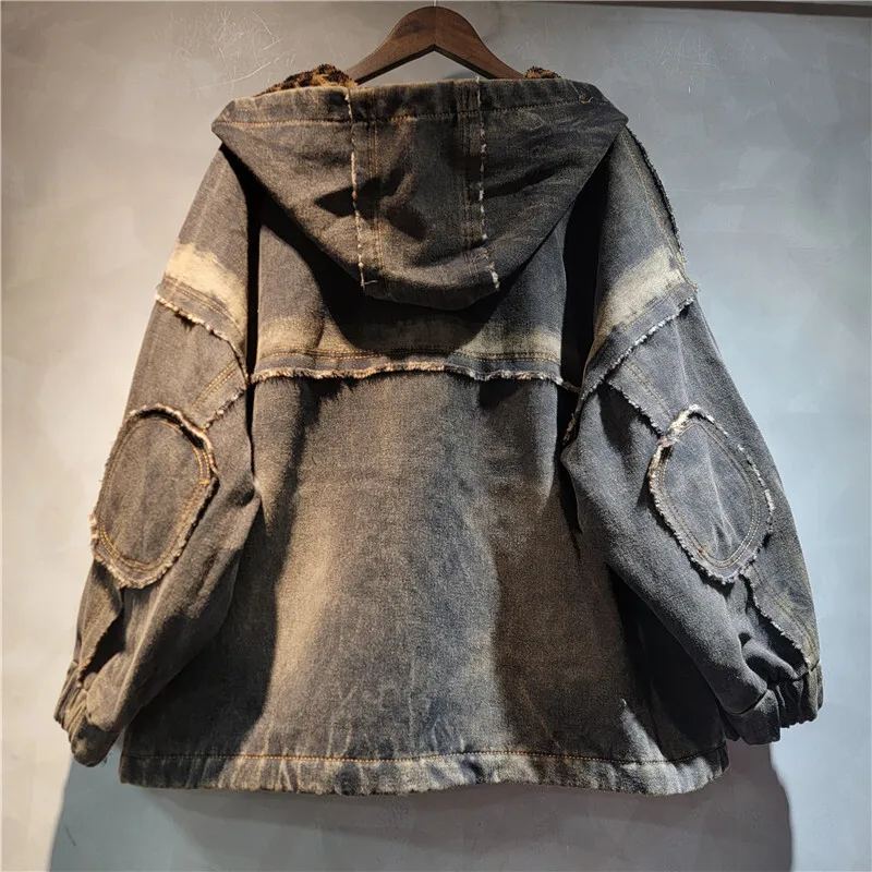 WTHT модное новое женское джинсовое хлопковое пальто с леопардовым принтом 2024