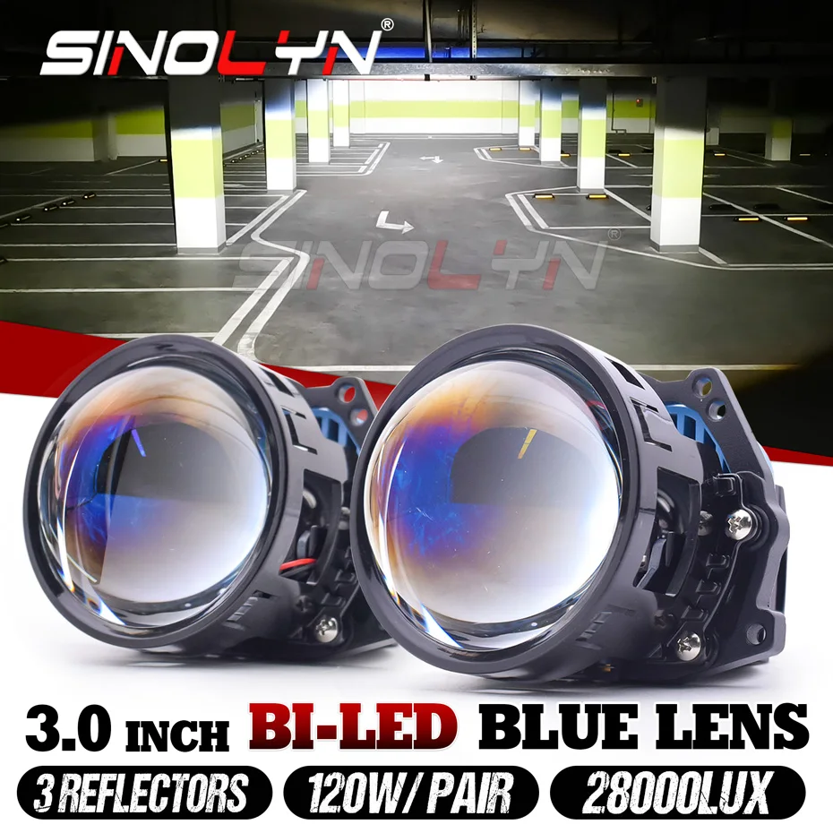Sinolyn 3 Inch Blue Bi LED Lenses For H7 LED H4 H1 H11 9005 9006 Headlights Projector LED Lights For Car 28000LM Car Accessories
