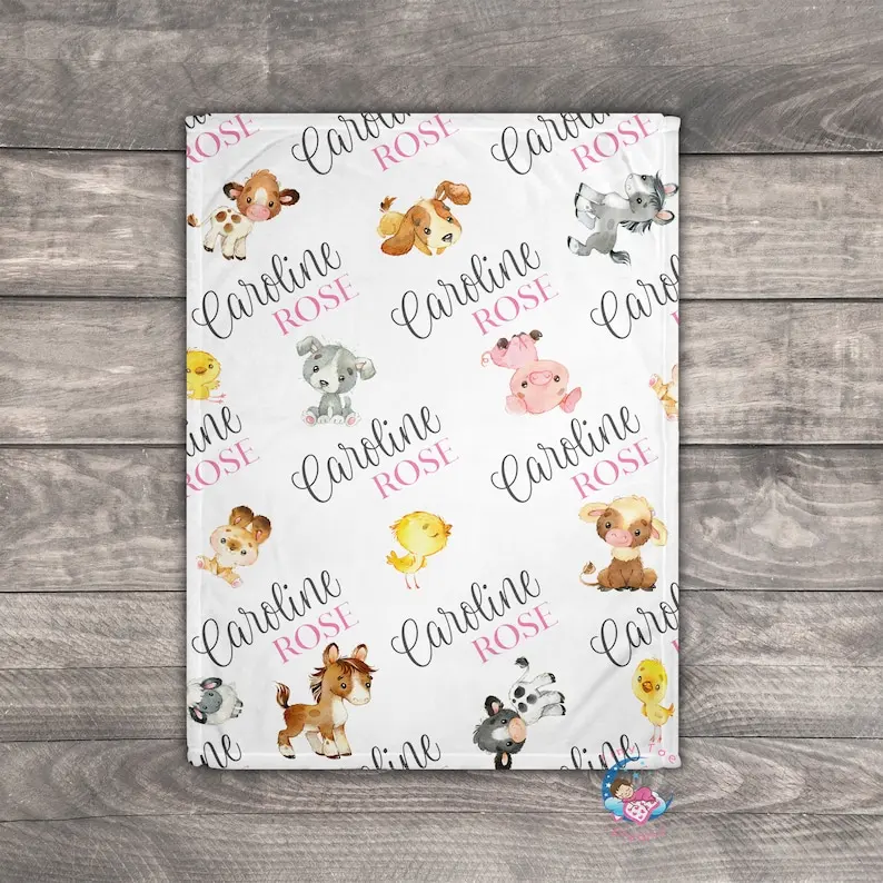 

Baby Girl Blanket Personalized, Farm Baby, Custom Baby Blanket Gender Neutral, Girl Farm Animal Blanket