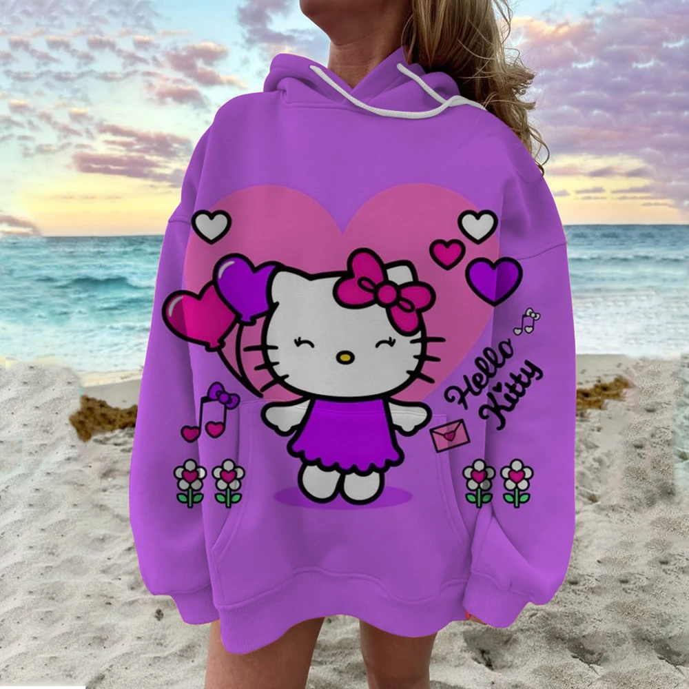 Hello Kitty Kuromi Женская модная осенняя одежда Уличная толстовка с капюшоном Y2K Топ