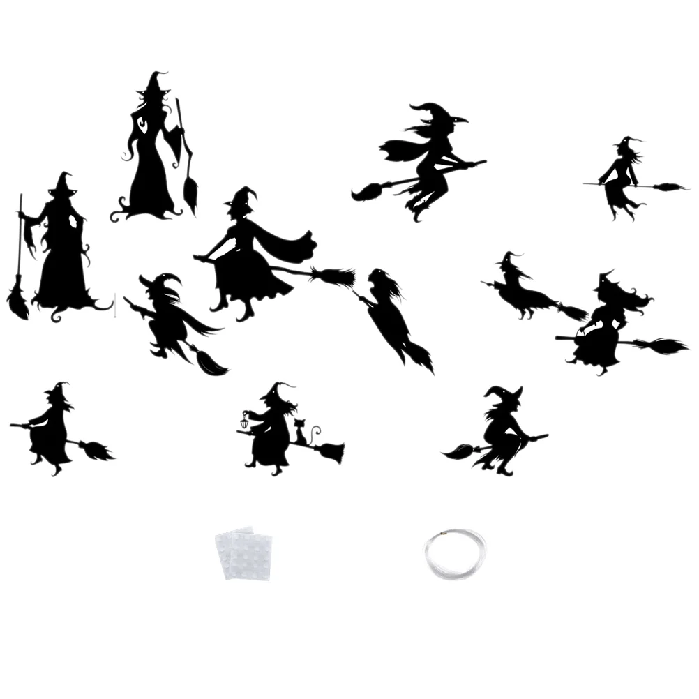 

Halloween Witch Outdoor Decor Stickers Delicate Hanging Frosted Pp Decorative Decorations