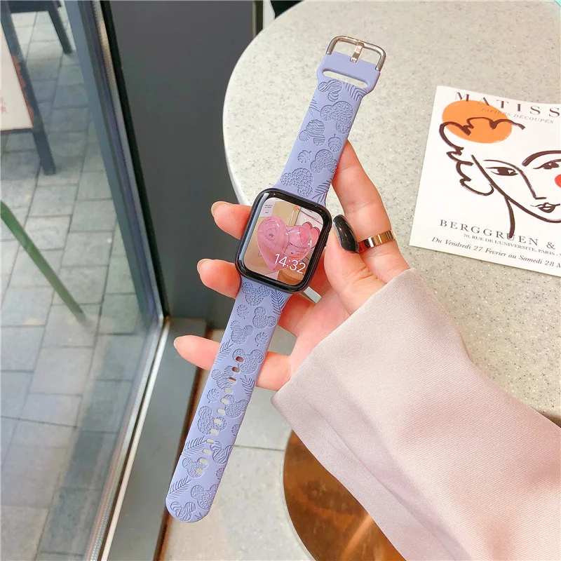 Silicone Sports Strap For iWatch Series8 7 6 5 4 3 SE Embossing Bracelet watchband Apple Watch Band 44mm 40mm 45mm 41mm 42mm 38m