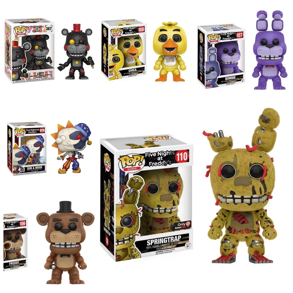 Фото Коллекционные фигурки FUNKO POP Five Nights At Freddy's 919 SUN MOON: Фредди 106, Чика 108, Чик 107. Виниловые игрушки-фигурки, подарки, коллекционные куклы. №2