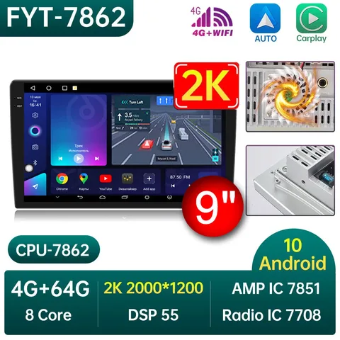 Автомобильный мультимедийный плеер FYT 7862 2K 2K 2000*1200 2din Android радио 9 10 дюймов Carplay экран универсальный для Toyota Volkswagen LADA