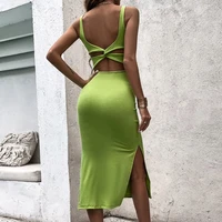 fashion sexy o neck backless long maxi evening dresses women hollow out sleeveless split bodycon party dress for new 2022 robe