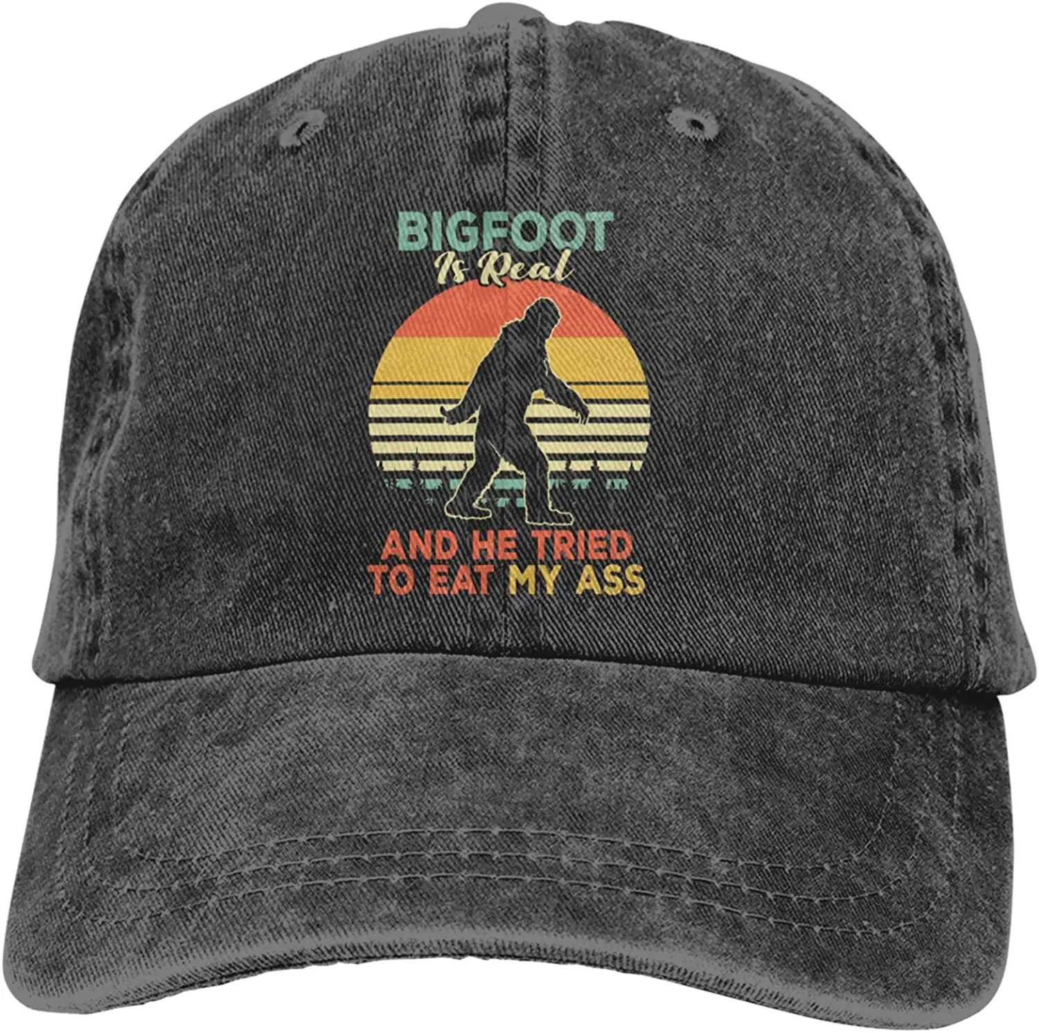 

Big Foot Is Real and He Tried To Eat Hat Funny Denim Baseball Cap Gifts for Men Women Adjustable Vintage Dad Cap Casual
