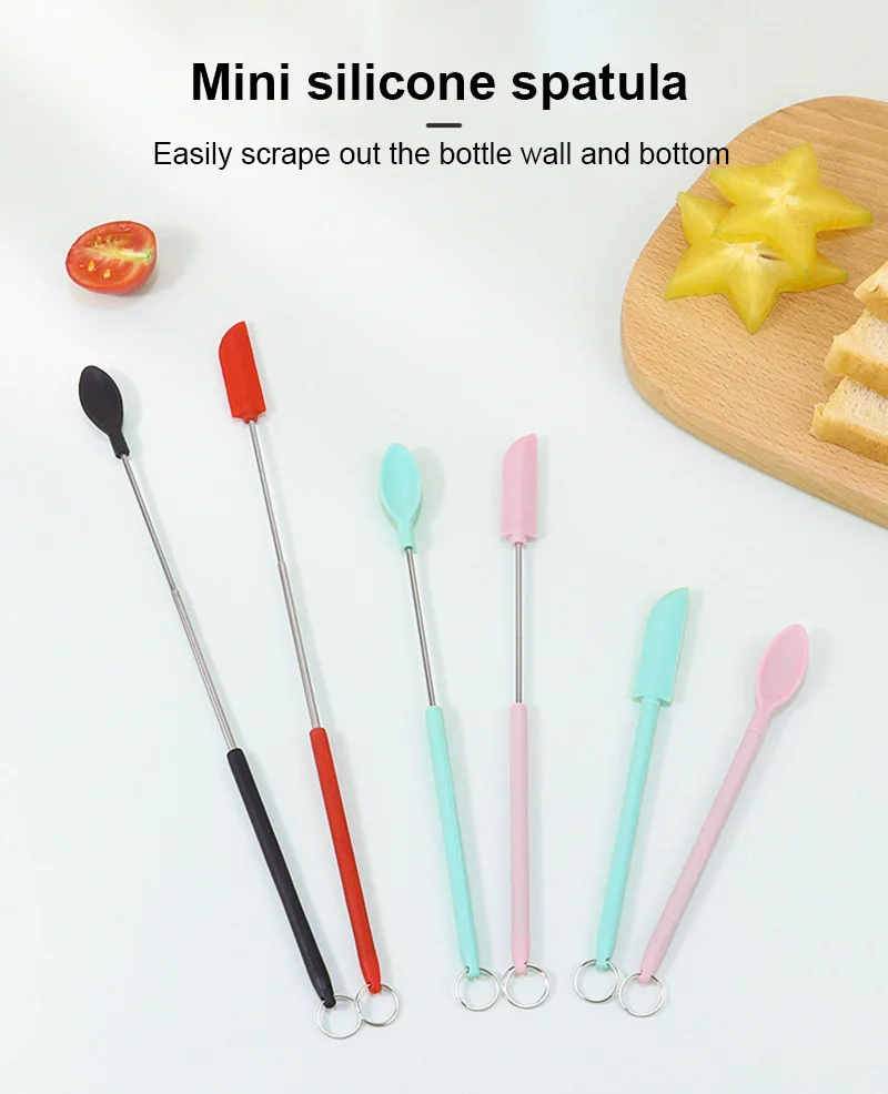 

Scoop Set Hanging Hole Design Extension Rod Mini Silicone Spatula Retractable Kitchen Baking Sauce Mini Spatula Scraper