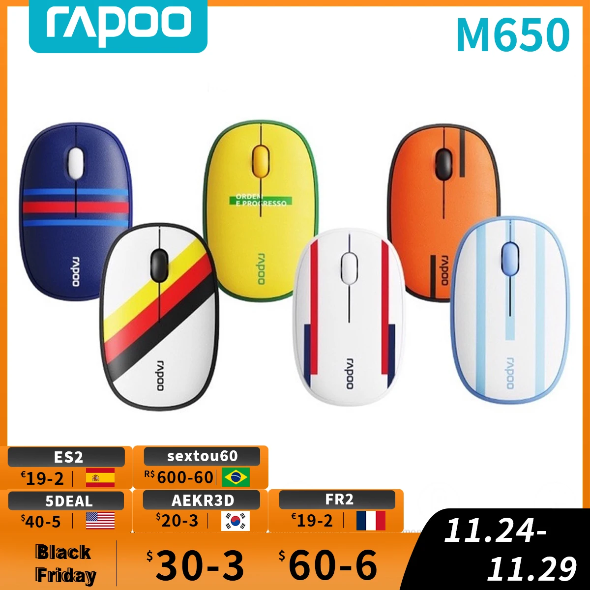 

Беспроводная Bluetooth-мышь RAPOO M650 с USB-приемником, 1300 DPI
