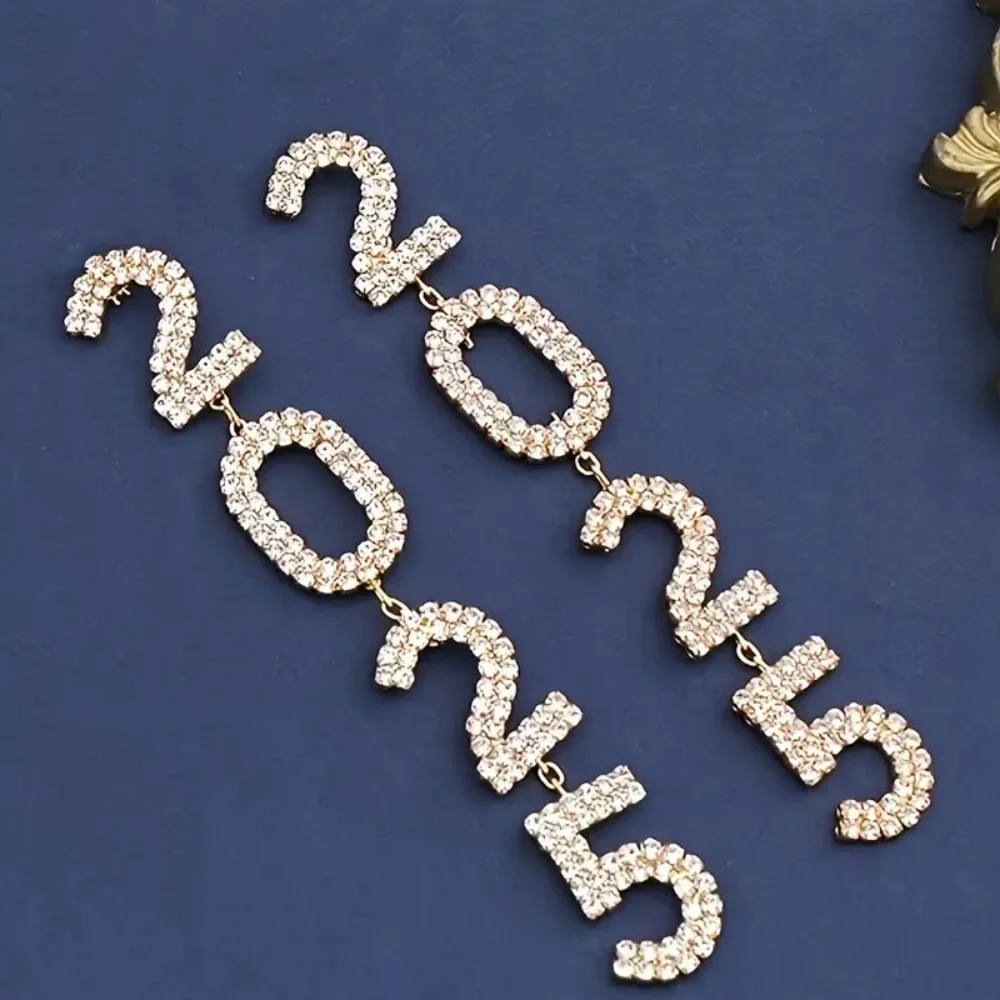 KMVEXO длинные серьги-подвески со стразами и цифрами 2025 вечерние новогодние