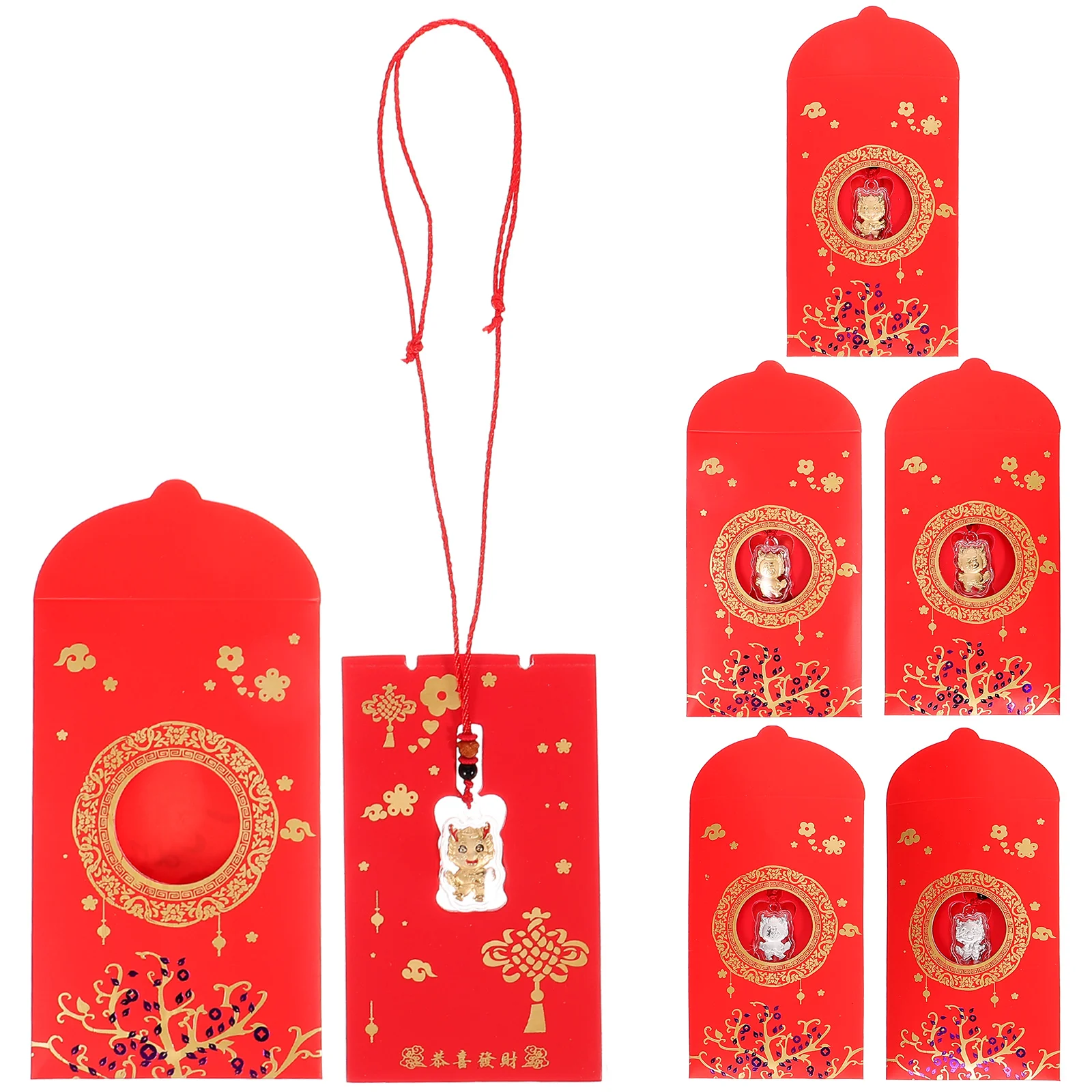 

6 Pcs Year Dragon Money Packet Chinese Red Envelope Pendant Cute Envelopes Acrylic Style Paper Packets