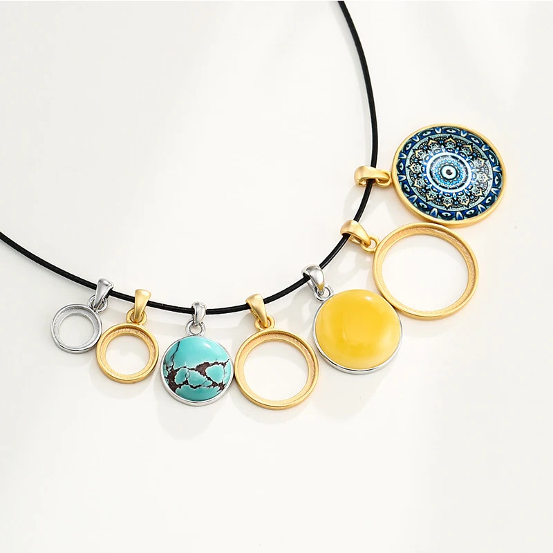 8mm-20mmS925 Sterling Silver Necklace Pendant Empty Holder Suitable For Inlaying Wax Round Pendant Empty Holder DIY Accessories