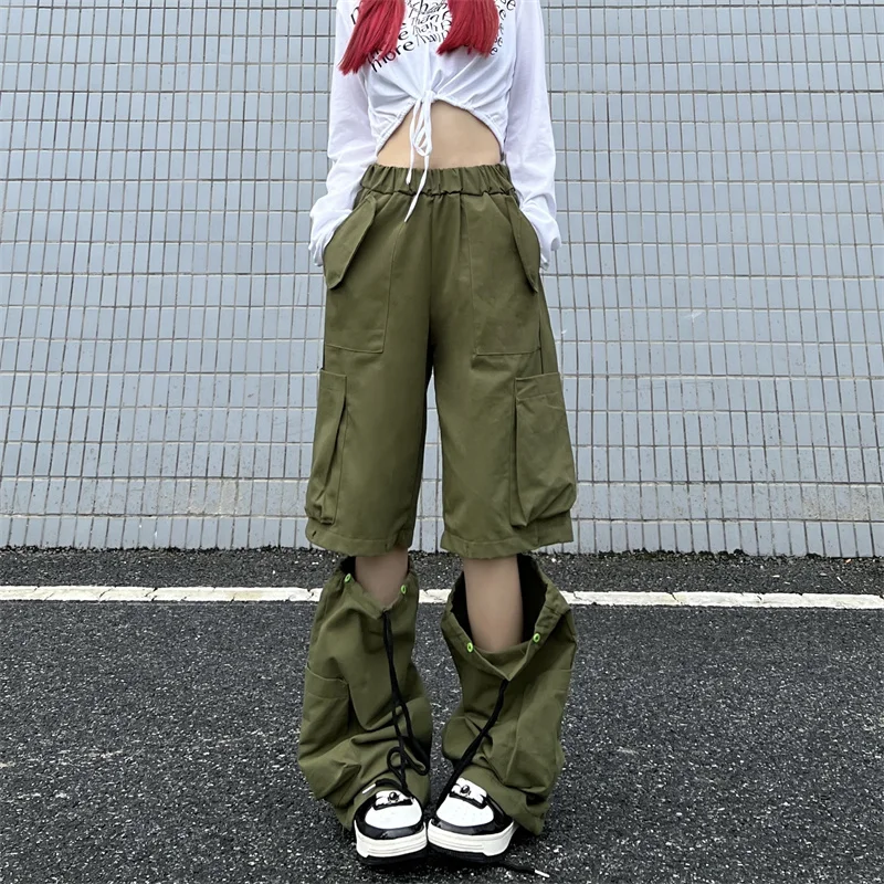 

Женские брюки-карго со съемными карманами, длинные брюки-карго в стиле Харадзюку с широкими штанинами, осень 2023
