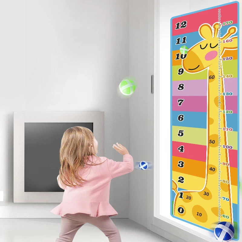 Growth Chart Wall Fun Dart Board Game with Sticky Balls Game Cartoon Height Measure Wall Sticker Child with Growth Ruler Sticker