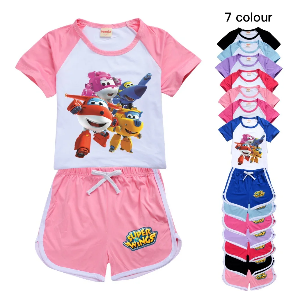 

Kids Super Wings Jett Clothes Toddler Girls Outfits Boy Leisure Clothing Set Children Short Sleeve T-shirt Shorts 2pcs SportSuit