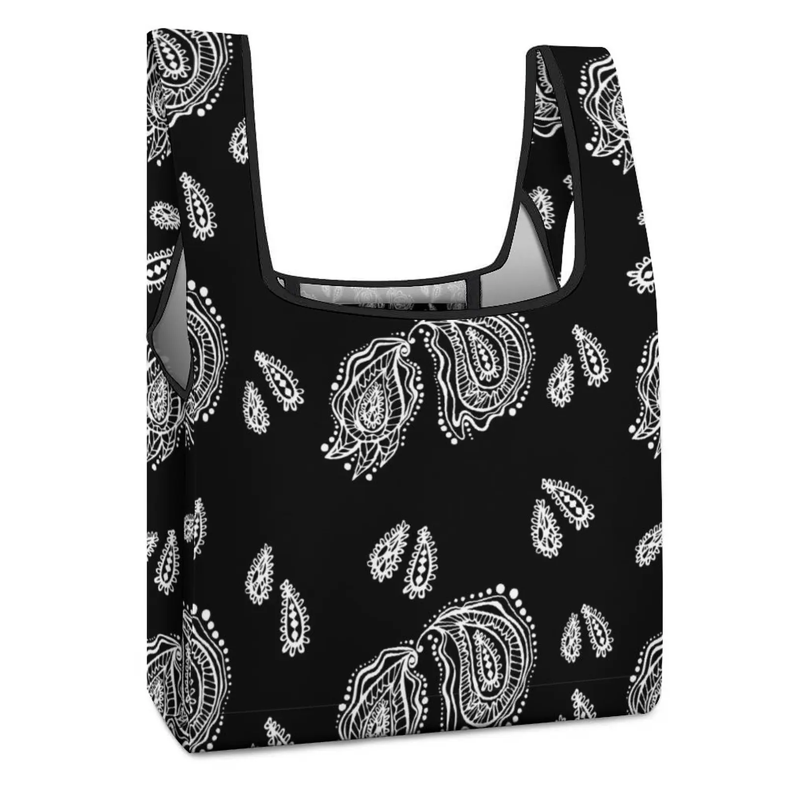 Customized Printed Bags Shopper Bag Black Exotic Ethnic Style Shopping Tote Casual Woman Grocery Customizable Pattern
