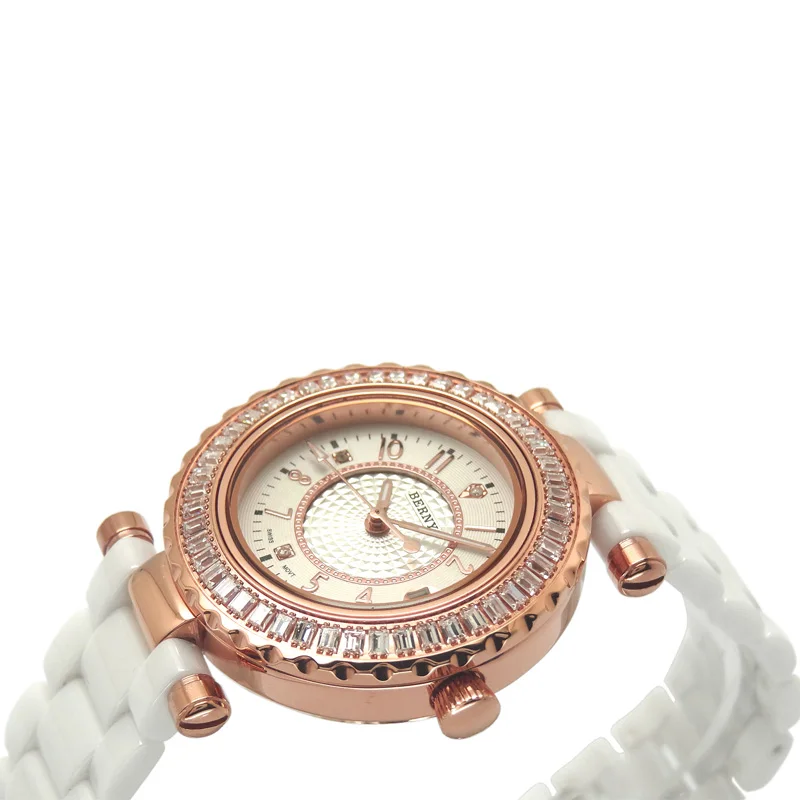 BERNY Quartz Women Wristwatch Ceramics Ladies Watch with 48 zircon Inlaid Waterproof Rose Gold Bracelet High Accuracy Watches enlarge