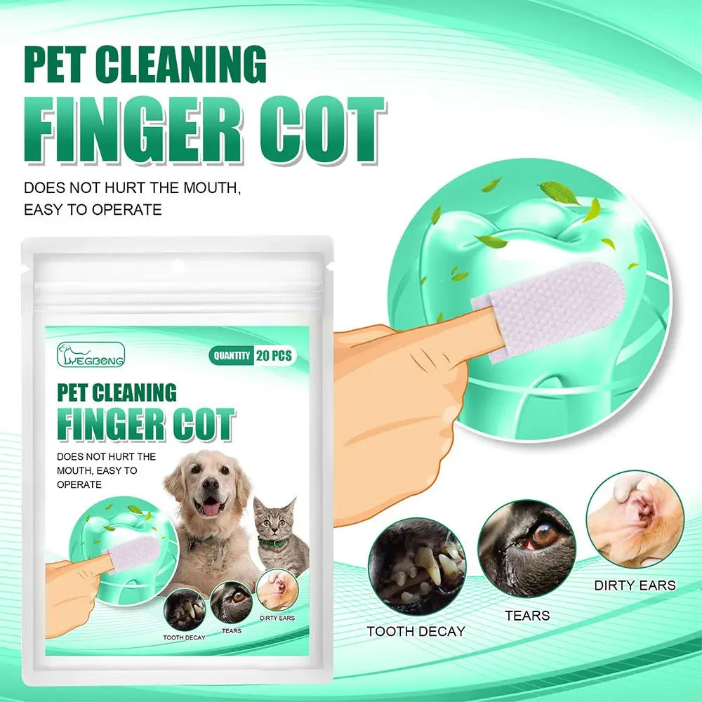 

20Pcs/Bag Wet Wipes for Pets Remove Tartar Cochlear Cleaning Pet Cleaning Teeth Finger Cover Finger Cot Oral Care