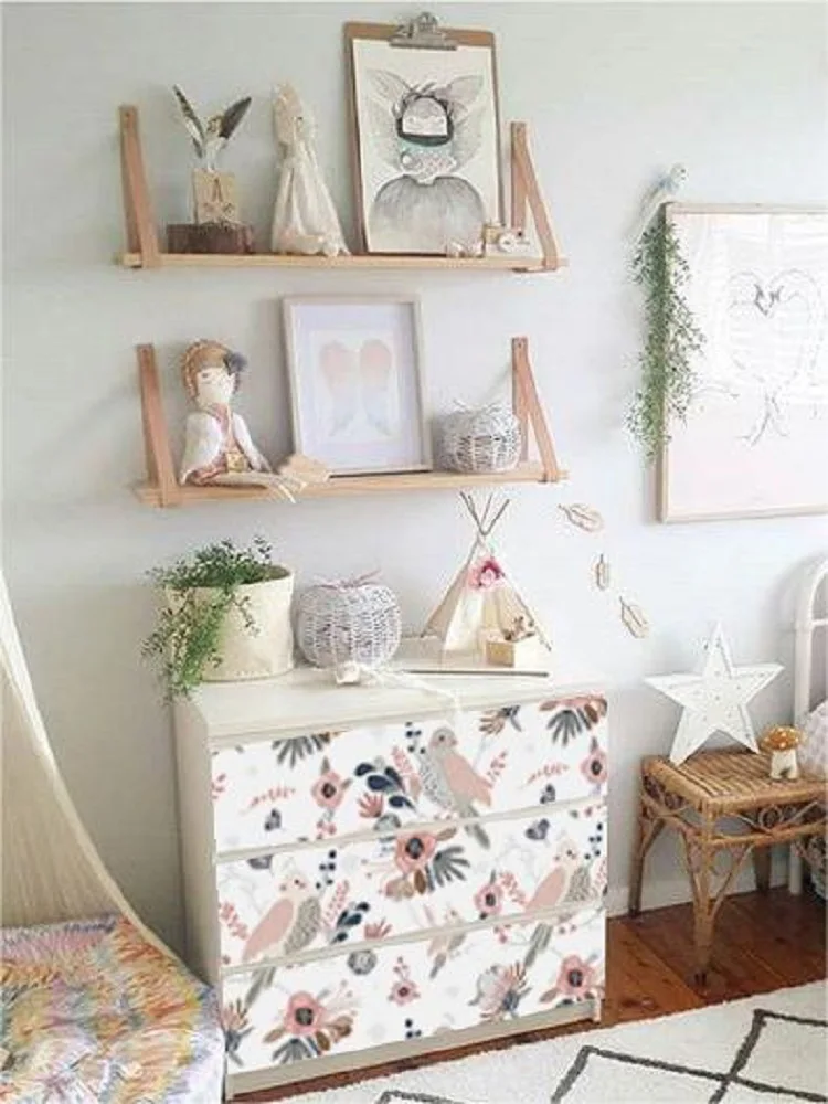 

Funlife® Cute Birds Flowers Wallpaper Leaves Waterproof Contact Paper Peel and Stick Furniture Sticker for Closet Home Decor
