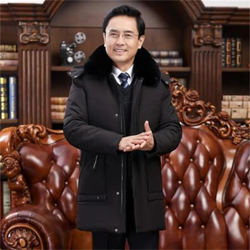 Winter warm jacket men coat Cotton clothes Plus velvet jacket with thicken middle-aged and elderly fur collar b335