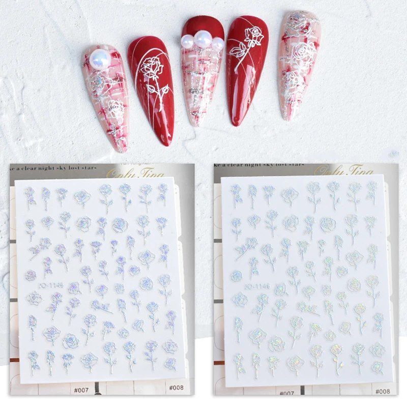 

Nail Art Stickers Grid Printed Square sticker Nails Hollow Laser Sticker Women Fake Nail Art Tools Press On Nails Accesories