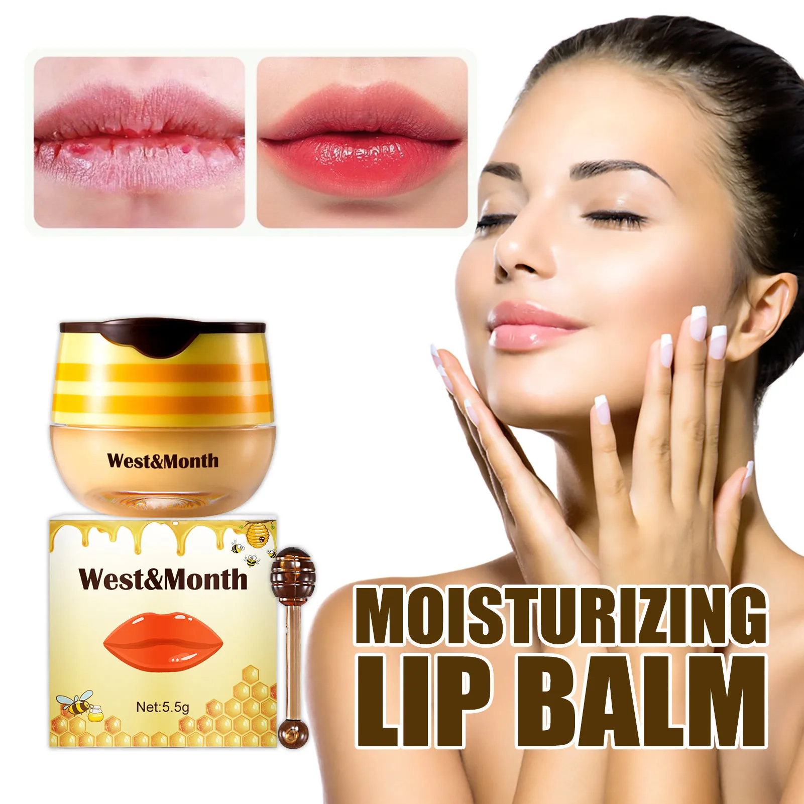 

Бальзам для губ с Пчелой, бальзам для губ с медом, бальзам для губ уменьшает линии губ и пухнет, для сухих потрескавшихся губ с прополисом, гу...