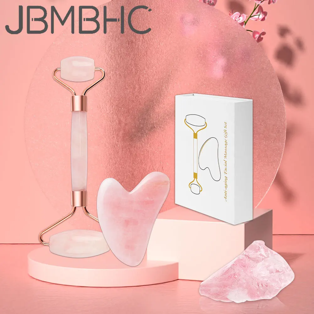 

Rose Quartz Gua Sha Set Guasha Scraper & Jade Roller Facial Lifting Devices Face Neck Back Body Natural Stones Gouache Massager