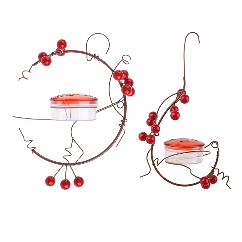 

2022 New Courtyard Metal Red Berries Hanging Hummingbird Feeder Bird Water Drinker for Outdoors Deck Patio Garden Yard