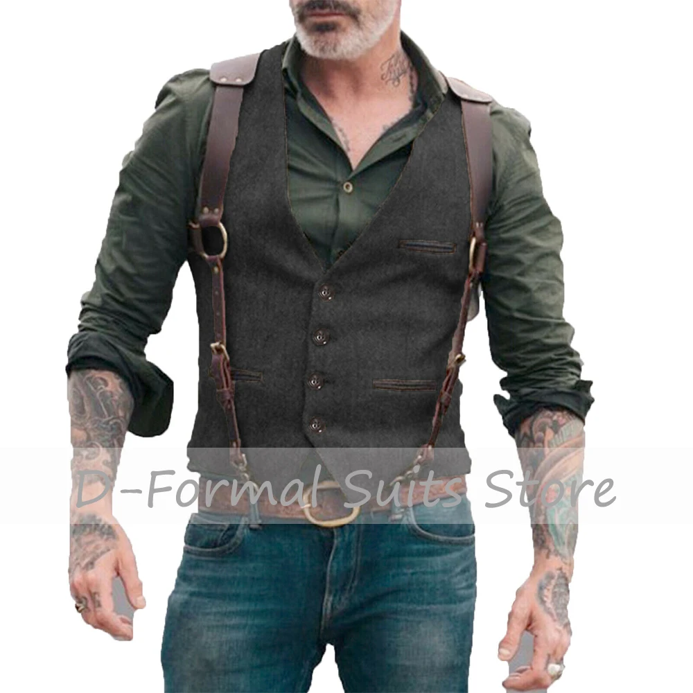 

Men's Suit Vest Groom Wedding Sleeveless Slim Fit Jacket Herringbone Steampunk Waistcoat سترات بدون أكمام