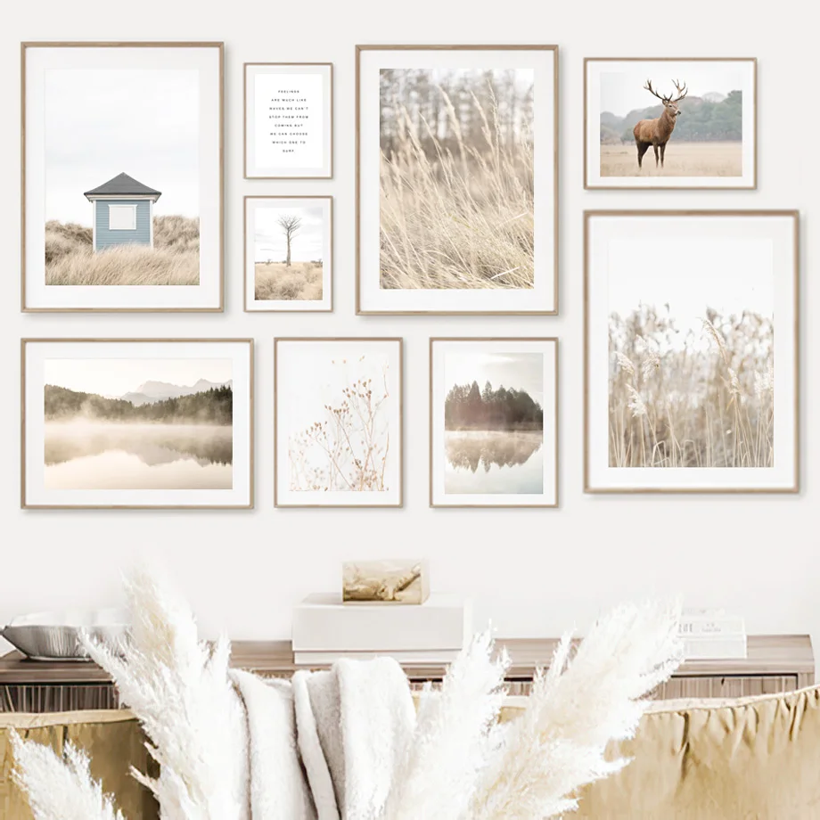 

Beige Reed Deer Hay Lake Forest Landscape Posters And Prints Pictures Wall Art Canvas Painting Modern Nordic Decor Living Room