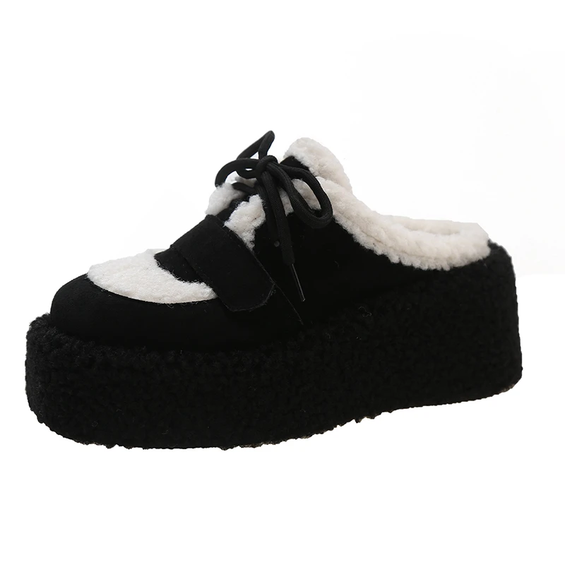 Женские замшевые тапочки на меху платформе теплая плюшевая хлопковая обувь
