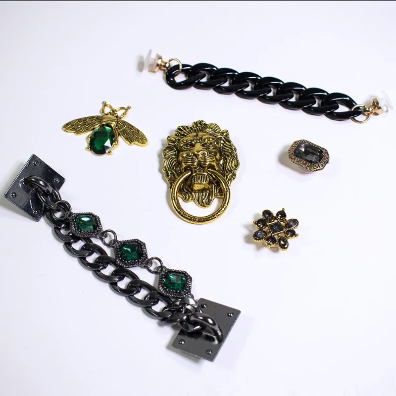 6PCS/lot Shoe Charms Decoration Buckle Pins Gem chain fireflie Chinese retro decoration JIBZ DIY Combiation for croc Friend Gift