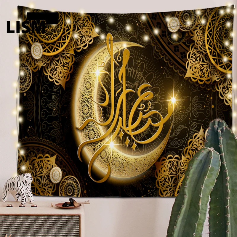 

Happy Ramadan Tapestry Islam Eid Mubarak Decor Wall Hanging Country Party Background Cloth Living Room Holiday Home Decoration