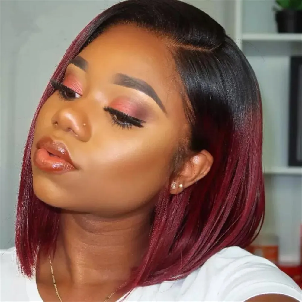 

Burgundy Lace Front Wig 99j Red Straight 13x4 Lace Frontal Wigs For Women Colored Ombre Short Bob Wig Lace Front Human Hair Wigs