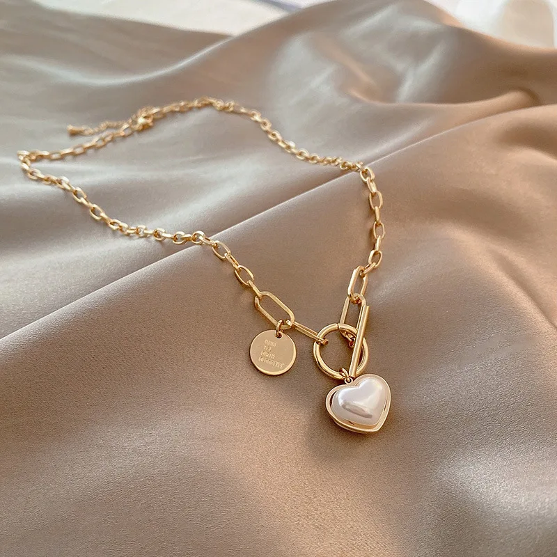 

Korean version of simple fashion love pearl pendant necklace femininity wild clavicle chain trend party jewelry