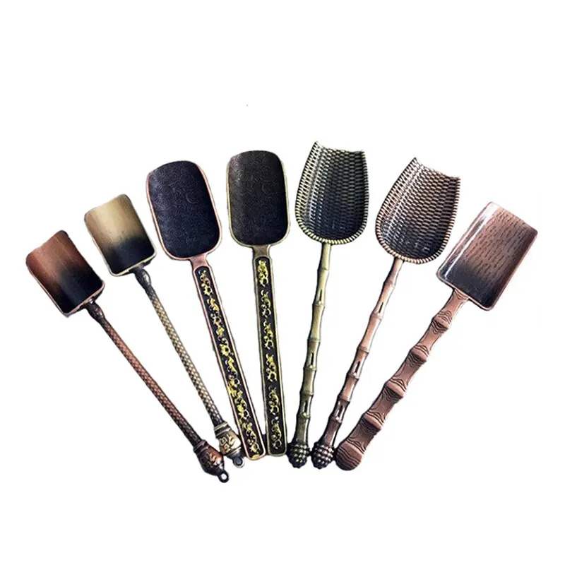 

1pcs Shovel Shaped Teaspoons Retro Chinese Style Tea Accessories Copper Sugar Spoons Kungfu Tea Set Alloy Teaspoon