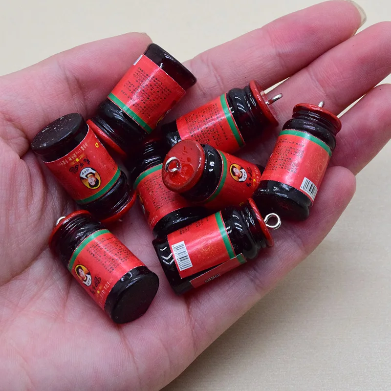 

6pcs 3D Simulation Canned Chili Sauce Resin Charms Funny Hot Pepper Sauce Bottle Pendant For Earring Keychain Diy Crafts Jewelry
