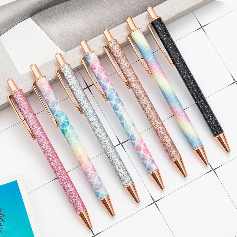 

Dreamy Shining Powder Ballpoint Pens Metal Shell Spring Ballpoint Pens School Office Writing Supplies Various Colors