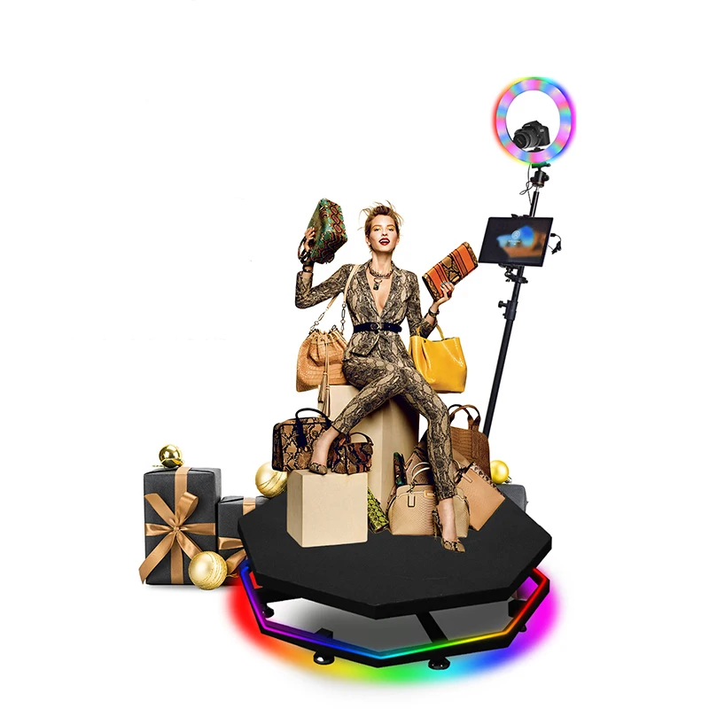 

2022 Octagon overhead best 360 led selfie Photo Booth 120cm 4 people with remote