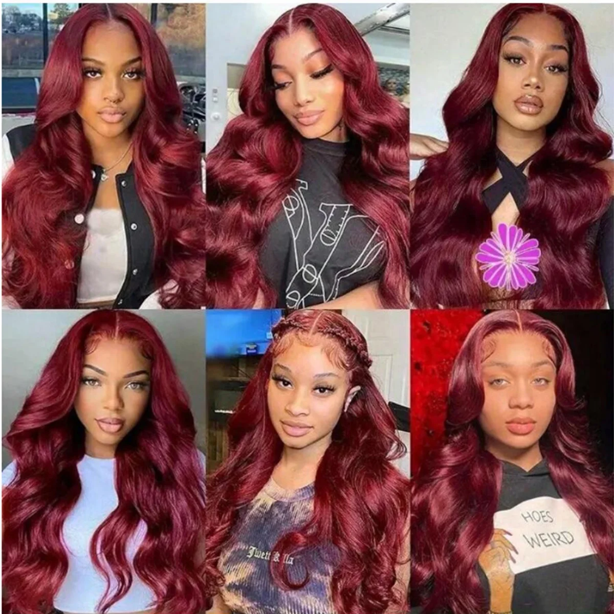 99j Парик Из Натуральных Волос 180 Плотность Темно-бордовый Объемная Волна