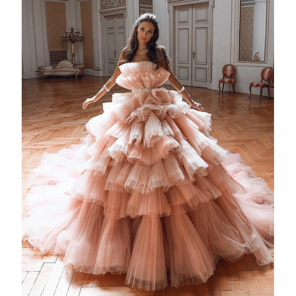 

UZN великолепное бальное платье Многоярусное Тюлевое платье для выпускного вечера розовое элегантное вечернее платье 2022 длинное платье для ...