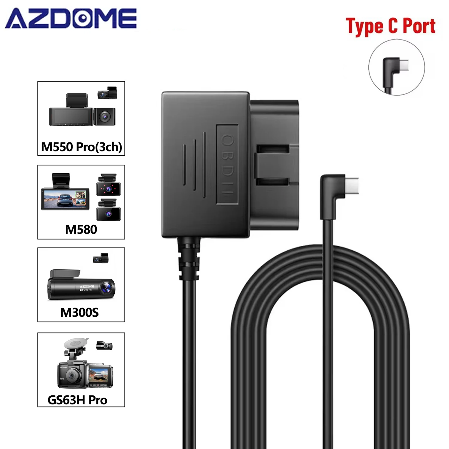

AZDOME OBD Hardwire Kit Type C Порт для AZDOME M550 Pro/M550 MAX/M300S/M580/M560 Автомобильный кабель для видеорегистратора Зарядное устройство 24H Монитор парковки