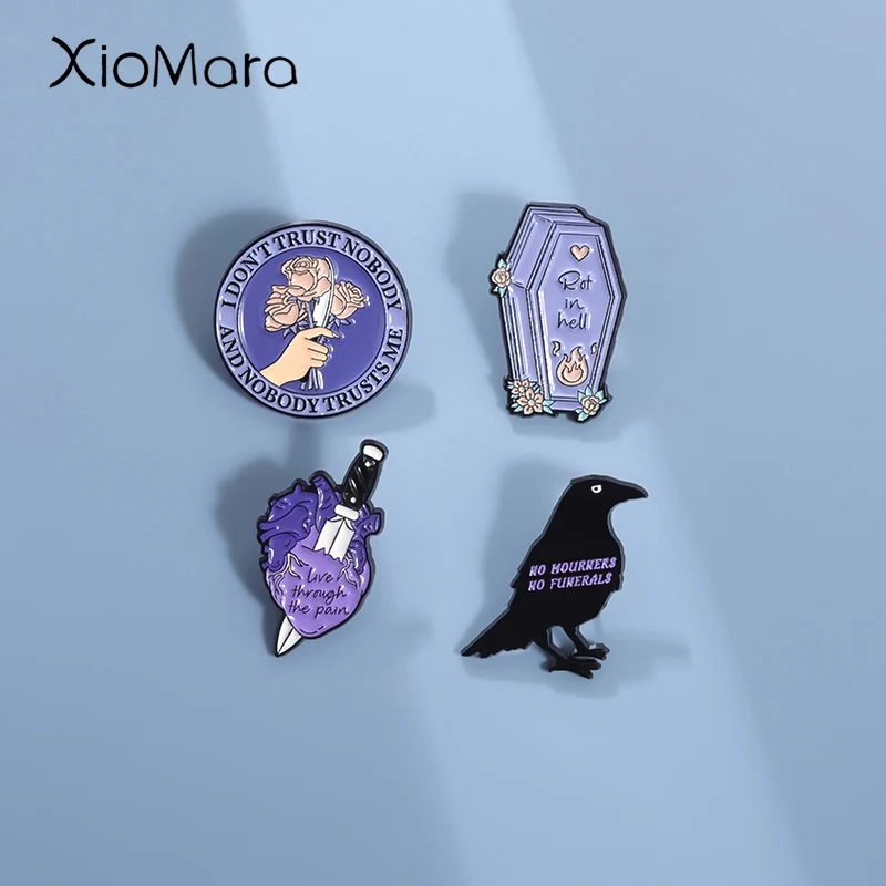 Эмалированные броши вороны XioMara