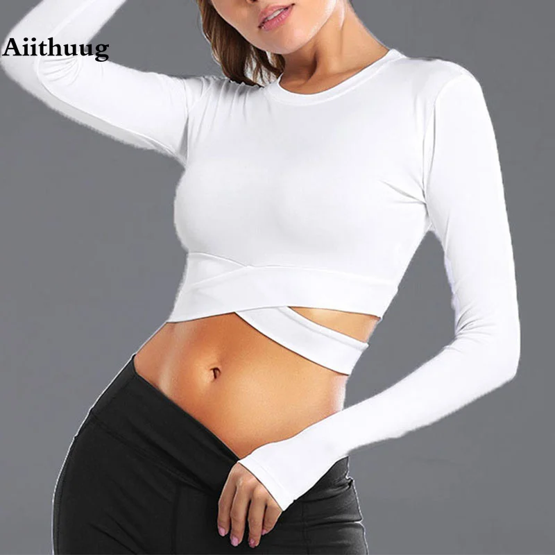 

Aiithuug Long Sleeve Yoga Crop Tops Miidriff Long Sleeve Activewear Gym Tops Women Yoga Shirts Tight Tee Slim Fit Top Workout