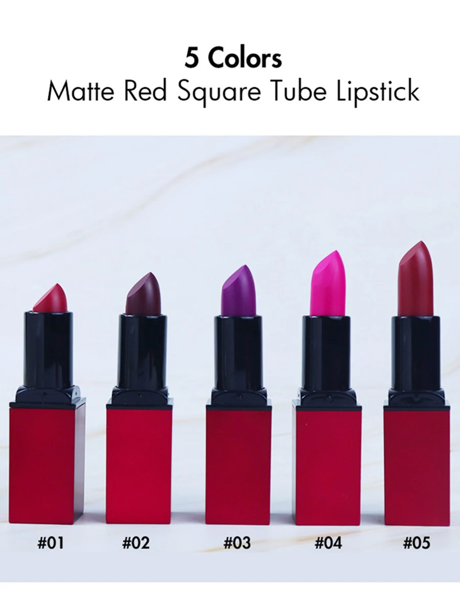 5 цветов красная квадратная матовая губная помада без выцветания маленькая