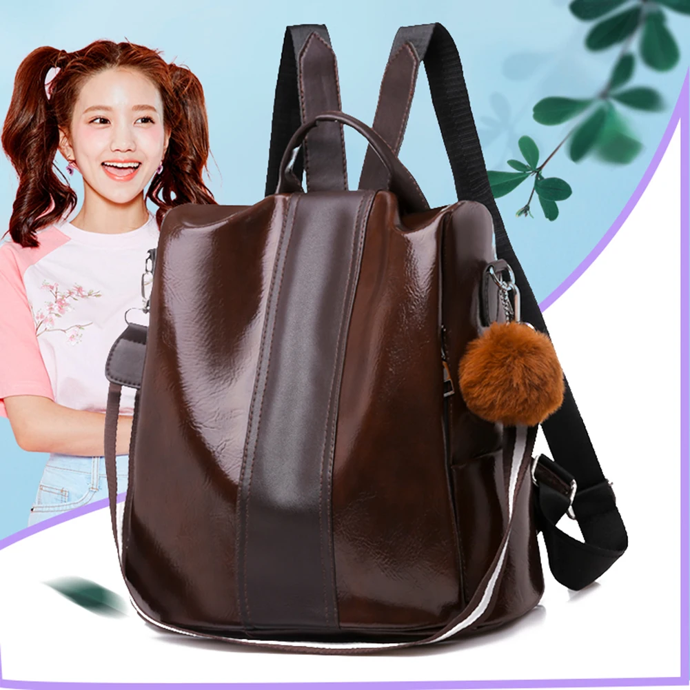 

Fashion Vintage Splicing Color Backpacks Anti-theft Durable Simple Casual Knapsacks PU Oil Leather Women Shoulders Bags