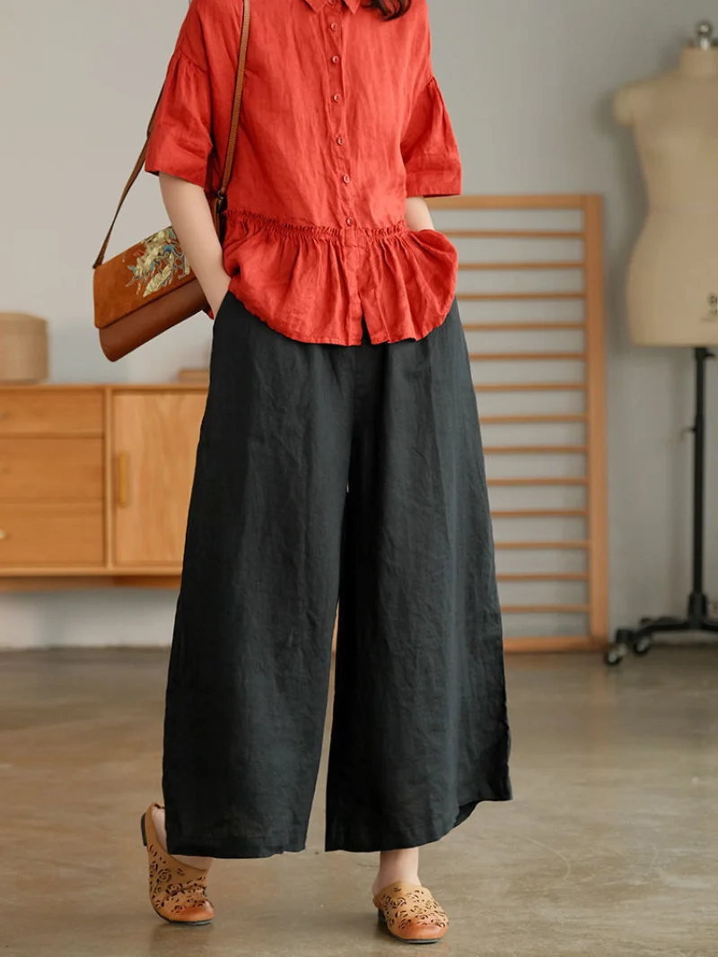 

Summer Casual Wide Leg Trousers Purple Soft Capri Pants Women's Joggers New 2023 Cotton Linen Home Wear Loose Pants for Women