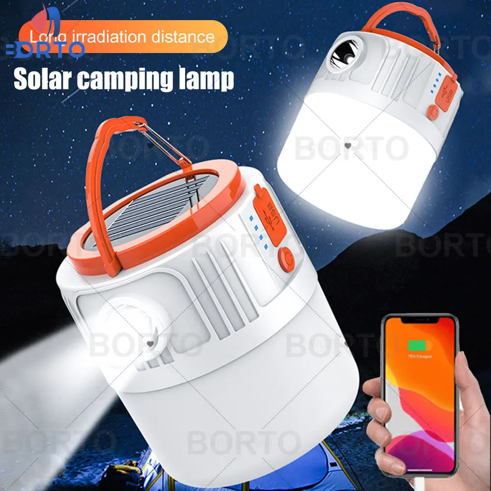 LED Camping Lantern Solar Powered + USB Rechargeable Emergency Lighting Lamp 300LM Waterproof Tent Searchlight